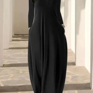 Women's Solid Color Pocket Lounge Dress, Casual Comfy Long Sleeve Dress for Daily Wear, Ladies Sleepwear Loungewear for All Seasons(Raincoats)