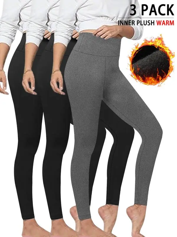 3 Pack Womens Thermal Fleece Lined High Waisted Leggings, Workout Winter Warm Thick Tights Soft Yoga PantsGift