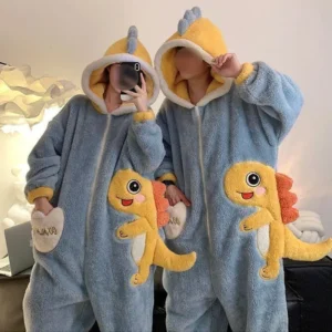 2025 New Couple Onesie Pajamas Autumn Winter Coral Fleece Thickened Cute Kangaroo Women Men Flannel Hoodie Long Sleeve Clothes Womenswear Style Dinosaur