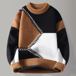 2025 Autumn And Winter New Style Youthful Vitality Pullovers Men Fashion Patchwork O-Neck Knitted Sweater Mens Loose Warm Casual Chic Knit Sweaters