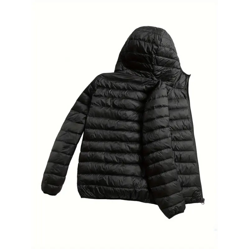 Men's Solid Color Zip Up Hooded Padded Jacket, Windproof And Warm Long Sleeve Casual Outerwear For Autumn And Winter