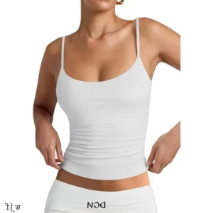 Women's Basic Double Lined Scoop Neck Tank Tops Adjustable Cami Tank Summer Sleeveless Tops Shirts White Camisole Womenswear