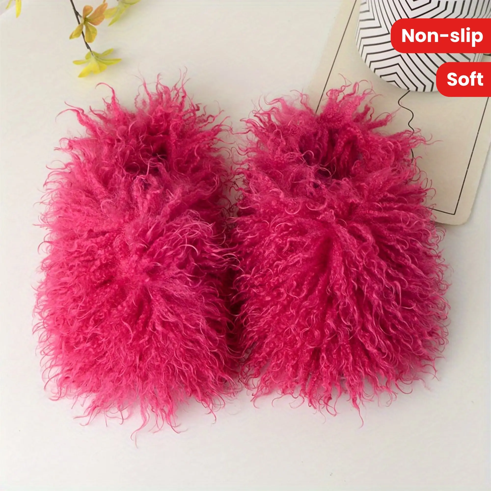 Solid Color Fluffy Slippers, Y2K Soft Sole Platform Slip On Home Shoes, Non-slip Round Toe Cozy Floor Shoes undefined upholstery
