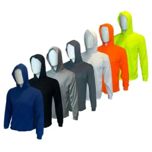 7 SHIRT PACK Hi Visibility ultra light weigh Long sleeve hoodie shirt / 100 % polyester birdeye Fabric for quick dry AVAIALBE IN VARIOUS COLORS(Raincoats)