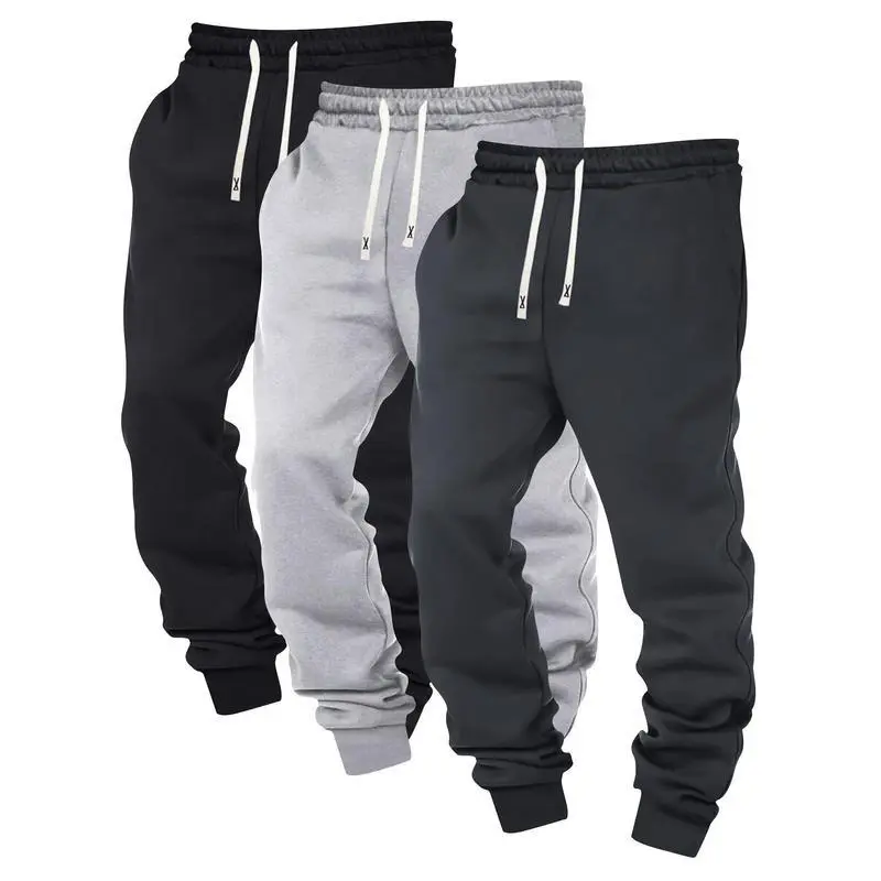 3pcs Men's Solid Color Joggers with Drawstring Waist - Casual Athletic Sweatpants, Polyester Blend, Machine Washable Fabric Knit(Men's Sports Sweat Suit)