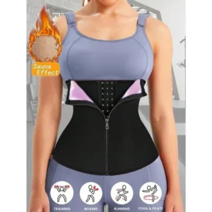 Women Waist Trainer Corset With Zipper&3 Hook-Eyes Sweat Waist Trimmer For Women Tummy Control,Workout Belt (Pu Coating) Shapewear Sport Waistband Stomach Wraps Sauna Suit - Gifts For Women Polyester Womenswear