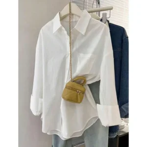 Women's Solid Color Front Button Long Sleeve Pocket Casual Shirt