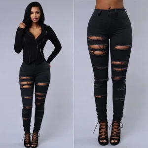European and American ripped jeans women's skinny jeans