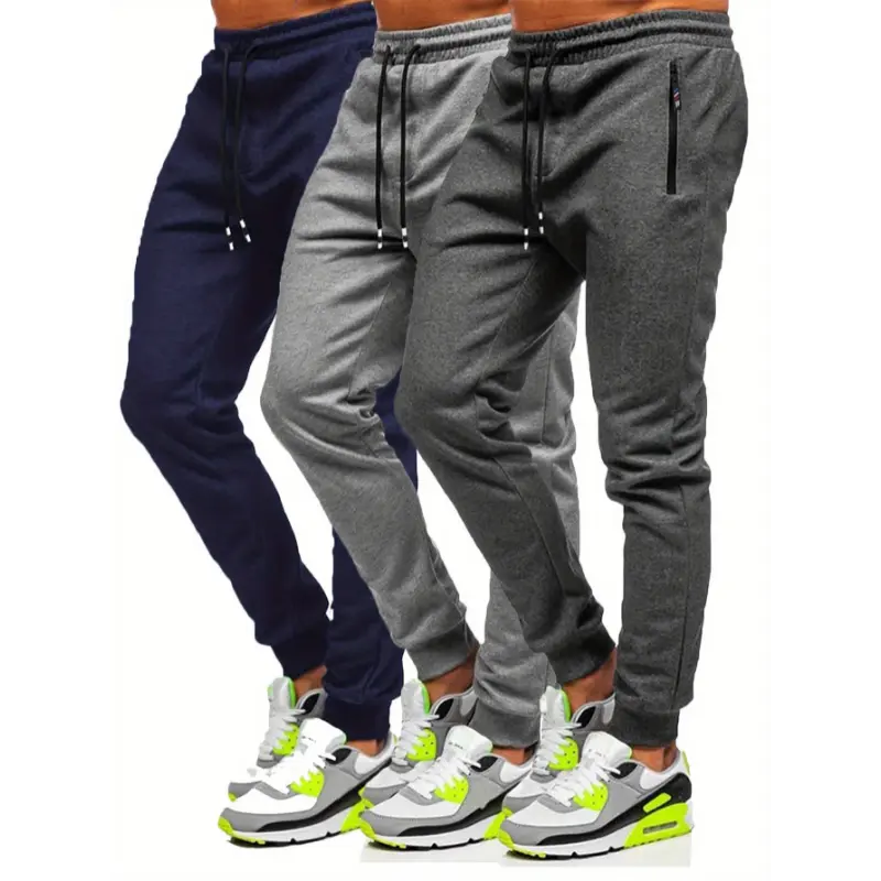 3 Pcs Men Jogger Cotton Sweatpants Slim Fit Elastic Drawstring Zipped Pockets Sports Apparel for Gym Running Workout