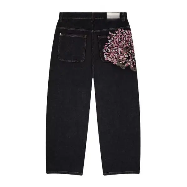 New streetwear - Retro blue jeans - 21st century Y2K style clothing - Men's hip-hop letter decal embroidery - Classic blue loose jeans - Mid-calf high-waist wide-leg pants - Street fashion - Trendy clothing