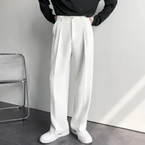 2025 New Men Straight Pants Fashion Korean Loose Suit Trousers Casual Draped Baggy White Wide Pant Male Streetwear