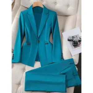 Elegant Solid Color Blazer & Pants Set for Women - Perfect for Business & Work, Spring/Fall Collection Suits Fabric