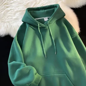 Dark Green Solid Color Hooded Fleece Sweatshirt for Men, Autumn Winter Basic Oversize New Casual Jacket, White
