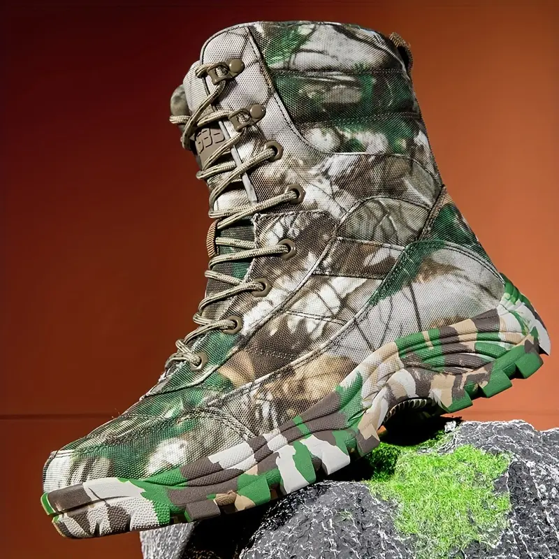 Men's High Top Hiking Boots - All Season Breathable Hiking Shoes, Camouflage Pattern, Suitable For Hiking And Casual Wear, Lace Up Closure, Solid Color, High Top, PU Upper, Fabric Lining, Rubber Sole, Flat Toe - Men's Hiking Shoes