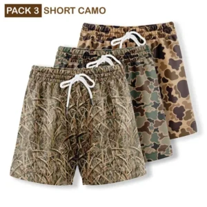 Pack 3  Duck Hunting Camo Shorts With 5 Inch Inseam, for Men & Women At the Gym, Basketball Camo Mesh Short, Gift for him, Gift For Her, Gym Gift(Raincoats)