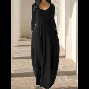 Women's Long Nightgown, Coffee Leopard Print, Round Neck Long Sleeve Pocket Sleepwear, Soft Comfortable All-Season Loungewear Animal Fabric