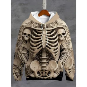 3DSkullPrintedLongSleeveHoodie-Men'sCasualHoodiewithPockets,KnittedPolyesterFabric,StretchVersion,AutumnandWinterCollectiblesTopsPulloverBlouses & Shirts