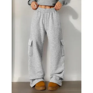 Unisex's Plain Flap Pocket Sweatpants, Casual Basic Minimalist Streetwear Baggy Pants for Daily Wear, Unisex Bottoms for Fall & Winter, Wide Legged Pants Trouser, Womenswear, Casual Fashion Pants(Raincoats)