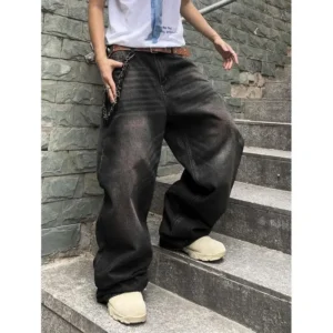 Dealsforyoudays Wide Leg Vintage Baggy Jeans Casual Loose Fit Denim Pants with Pockets Comfortable Daily Wear Streetwear Retro 90s Style Mens Womens All Seasons Soft Durable low waist wide leg trouser cut(Raincoats)