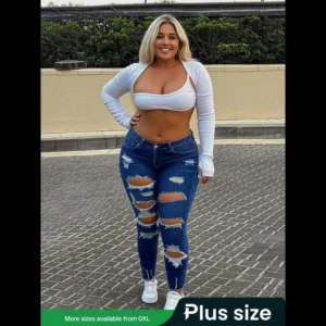 【Plus Size】 Solid Ripped Pocket Button Fly Skinny Jeans, Casual Comfortable Denim Pants for Daily Wear, Jeans for Women, Women's Bottoms for All Seasons