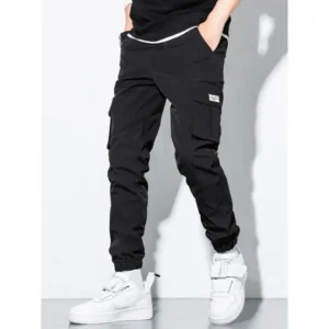 Men's Casual Black Cargo Pants With Flap Pockets