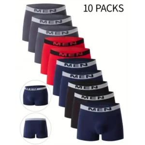 [10-Pack Breathable Boxer Briefs] 10-Pack Men'S Boxer Briefs, 96% Polyester 4% Elastane, Solid Color, Breathable Comfort Fit, Knit Fabric, Slight Stretch, Casual Athletic Shorts 2025 Men's Underwear Menswear Socks Basic Women's Summer Casual Fashi