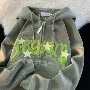 workout sets Corduroy Embroidery Loose Hoodies Women Autumn Long Sleeve Tops Zipper Hood Shirt Harajuku Y2K Clothes Female Sweatshirt Jacket Womenswear Comfort Gamis Casual Pullover undefined rings men