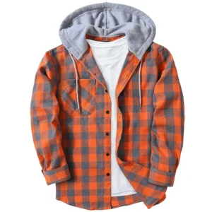 2025 Cross-border Men's Hooded Plaid Shirt in Original Harajuku Style for Autumn