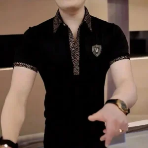 2025SummerNewFashionMen'sShortSleeveT-ShirtLightLuxuryRhinestoneStylishMiddle-agedMen'sPoloShirtTrendTopBlouses & Shirts