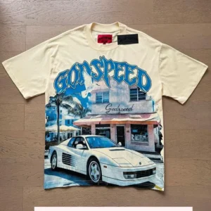 New GOD SPEED T-shirt Men fashion American High Street Vintage Letter Print Short Sleeve Godspeed Oversize Cotton casual Tee Menswear custom apparel Streetwear Top Tshirt Crewneck Tropical Shortsleeve peng(Raincoats)