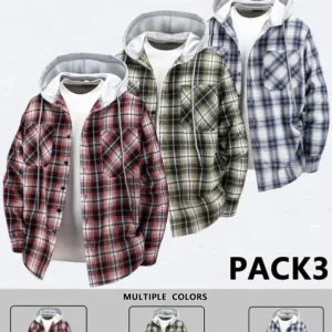3packMen'sPlaidEssentialsHoodiecoatStreetwearManCasualTopsLongSleeveMenswearSoftFabricfalloutfits，outfitsmen，HalloweenGiftsBlouses & Shirts