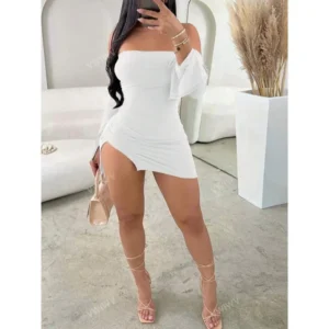 Women's Carnival Night Romantic Party's Day Elegant Sleeveless Tube Top Thigh Slit Mini Dress