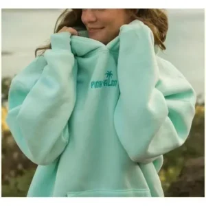 2025SpringPINKPALMPUFFEmbroideryCasualHoodieForFemalePocketCreativeHoodyAll-MatchStreetClothesBlouses & Shirts