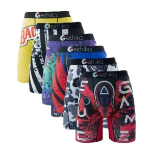 S-XXXL 6Pcs ETHIKA Sexy Printed Men Underwear Boxer Shorts Underpants Size Boxer Briefs Breathable Man Panties Lingeries Plus,gift(Raincoats)