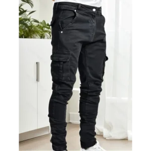 Mens Fashionable Skinny Jeans - Comfortable Medium Stretch Denim with Chic Flap Pockets - Modern Street Style Pants