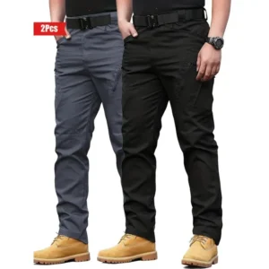 2pcs Set, Men's Outdoor Tactical Pants, Multi-Pocket, Water-Resistant, Abrasion-Resistant Work Pants, Suitable for Spring and Autumn