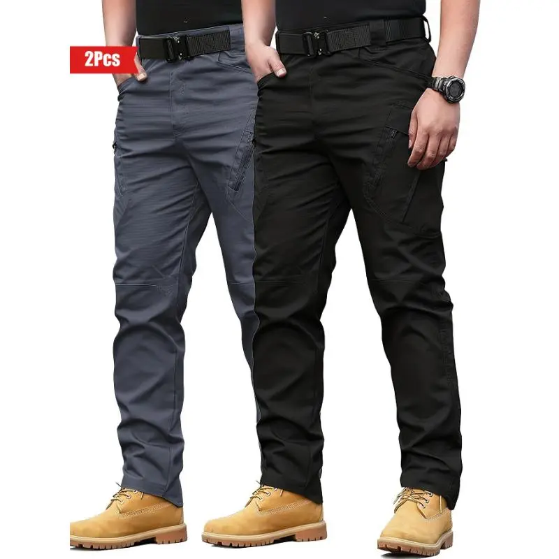 2pcs Set, Men's Outdoor Tactical Pants, Multi-Pocket, Water-Resistant, Abrasion-Resistant Work Pants, Suitable for Spring and Autumn