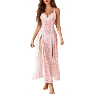 Women Lingerie Lace Babydoll Chemise Sexy Mesh Nightdress V Neck Nightwear Side Split Nightgown Loungewear Womenswear