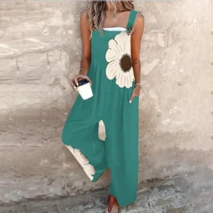Women's 2025 Spring Floral Print Overalls Jumpsuits One Piece Sleeveless Wide Leg Long Pants Rompers with Pockets