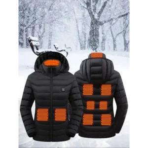 A Women's Waterproof Heating Jacket, Long Sleeve Heating Clothing, USB Heating Jacket, with 3 One Heating Level and 9 One Heating Area, Suitable for Outdoor Camping, Hiking and Skiing.Warm Clothing (Excluding Battery Pack)