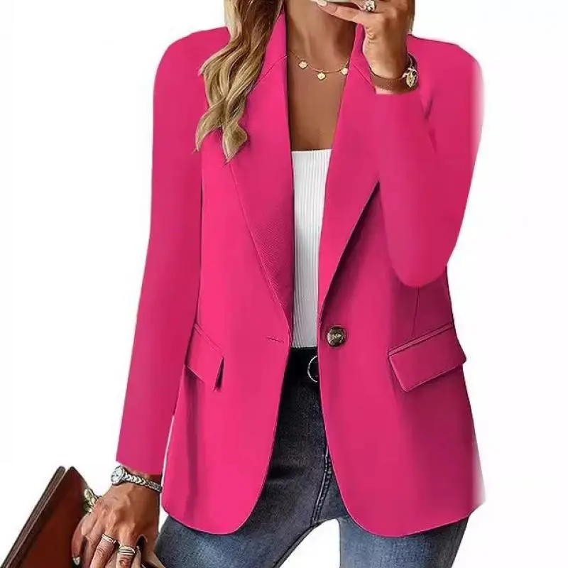 New Autumn Long Sleeve Solid Color Multi-color Cardigan Small Blazer for Women Red Suit