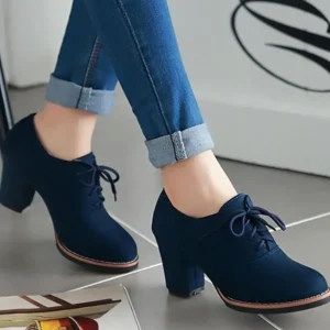 Women's Lace-up High Heels, Solid Color round Toe Thick High Heels