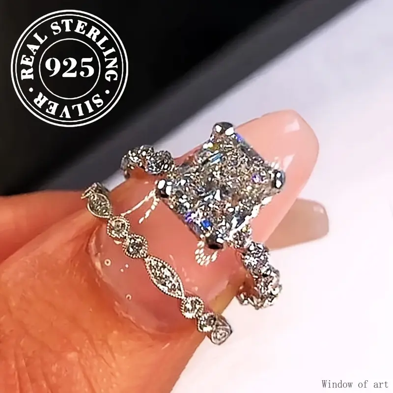 Fashionable High-end Full-Moissanite Diamond Ring Set Of Two Pieces 925 Silver High-quality Moissanite - Engagement, Anniversary mothers day gift part ideal daily party lobster clasp erika pendant Bogg Bag Bling Decorative Charm shimmer and shine bindi