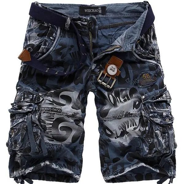 2025 Wholesale Men's Summer Loose Casual Camouflage Cargo Shorts Plus Size Multi-Pocket Mid-Length Shorts 95 Pants Cotton Black Blue Fabric Fashion Grey Korean Belt Fathersdaygift