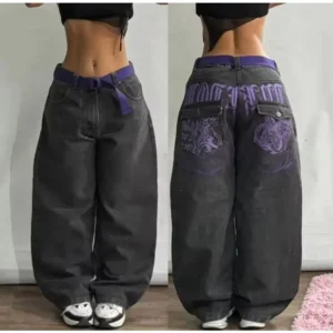 2025 new distressed patchwork style jeans, 2000 millennium Y2K American new style, embroidered casual loose fit jeans for men, street fashion, retro hip-hop style, casual wear, casual couple style wide-leg pants