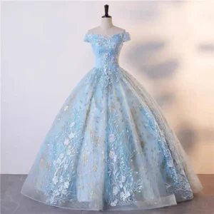 Women's Prom Dress Light Blue Adult Ceremony Princess Dress Gown Lace Ball Puffy Dress Gown Shiny Sequined Ball Gown Formal Womenswear graduationdress white prom dress cocktaildress satin mermaid dress Comfort Workwear graduationdress
