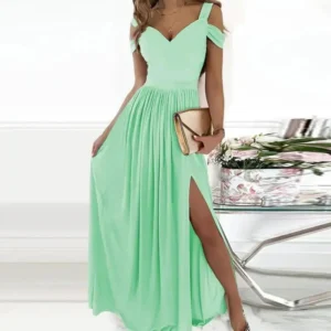 Women  V-neck Off-shoulder Sexy Slit 2025 Wedding Guest Cocktail Party Dance Flowy Wrap Maxi Dress
