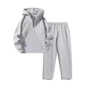 Men's Plain Two-piece Sweatsuit Set, Basic Regular Fit Casual Drop Shoulder Half Zip Hoodie & Pocket Drawstring Sweatpants, Men's Clothing Athletic Tracksuit Athleisure Wear