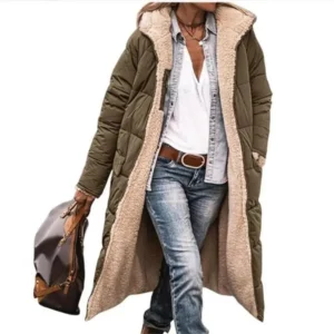 Winter Hooded Quilted Jacket For Women Solid Reversible Long Sleeve Thick Coat Warm Fashion Long Outerwear Casual Puffer Coats Womenswear Tops Plush Patchwork pink