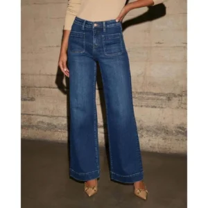High Waist Straight-Leg Denim Women's Spring Wide Leg Retro Temperament Trousers Jean Womenswear